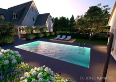 Strakke villatuin met luxe zwembad