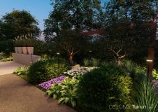 Villatuin met beplanting en pottery 