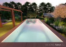 Tuinontwerp van villatuin met zwembad en pergola's
