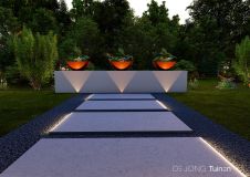 Design elementen verwerkt in villatuin
