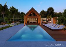 Tuinontwerp villatuin met Ibiza sfeer en zwembad