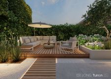 Tuin met verhoogd vlonderterras in Dordrecht