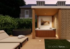 Tuinontwerp met overkapping en jacuzzi