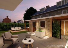 Strak tuinontwerp met overkappingen in Alblasserdam