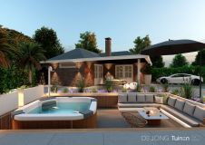 Loungetuin met zitkuil en jacuzzi in Sliedrecht