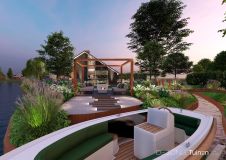 Villatuin aan het water met pergola in Oud-Alblas