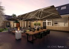 Tuinontwerp terras met design meubels in Oud-Alblas
