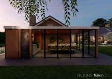 Tuinontwerp overkapping met glaswanden in Oud-Alblas