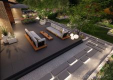 Terras aan huis met witte plantenbakken in Dordrecht