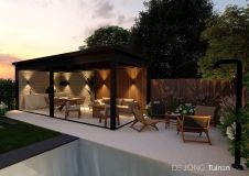 Strakke tuin met luxe overkapping in Papendrecht
