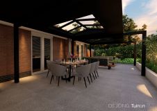 Moderne tuin in Sliedrecht met design overkapping en luxe eettafel