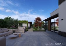 Tuinontwerp van villatuin met sfeervolle beplanting