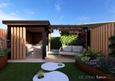 Hoogwaardige tuin met stijlvolle overkapping