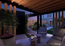 Loungehoek onder de overkapping in Gorinchem