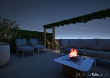 Luxe stadstuin met verhoogd terras en vuurhaard