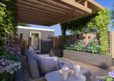 Strakke pergola met design staanders in Dordrecht