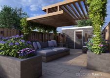 Moderne stadstuin met pergola in Dordrecht