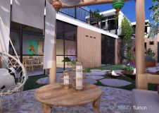 Sfeerimpressie terras onder pergola overdag